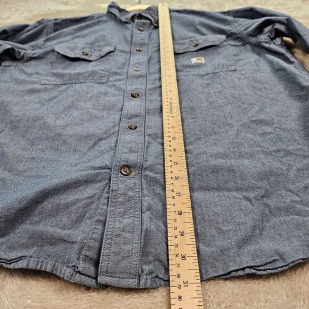 Carhartt Shirt Button-Down Gray Pocket Loose Fit Long Sleeve Mens Sz XL Workwear - Picture 4 of 10